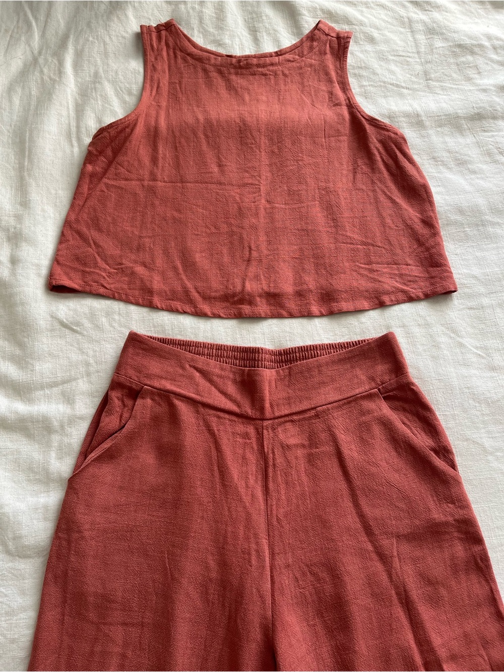 Terracotta Linen Button-Back Tank and Wide Leg Pant Set - Picture 11 of 16